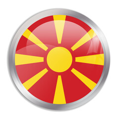 Fototapeta premium North Macedonia flag - glossy circle button in metal frame displays a colorful flag of a country cultural identity and heritage. The essence of national pride and unity.