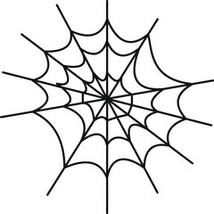 Intricate black spider web on white background illustration