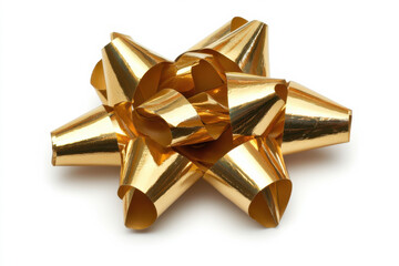 Shiny golden bow is creating a star shape, perfect for decorating gifts or adding a touch of elegance