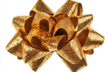 Shiny golden bow is creating a star shape, perfect for decorating gifts or adding a touch of elegance