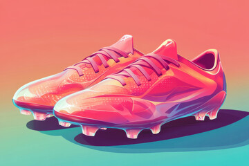 Vibrant pink and white soccer cleats with splashes of color pop against a turquoise backdrop, primed for field play