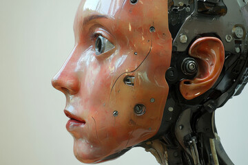 Profile perspective of a lifelike android head highlighting the progress in ai and robotics