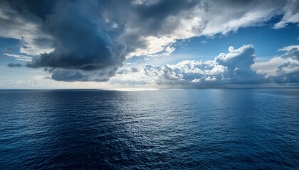 cloudy sky over ocean with peaceful horizon showcasing dramatic clouds and serene water