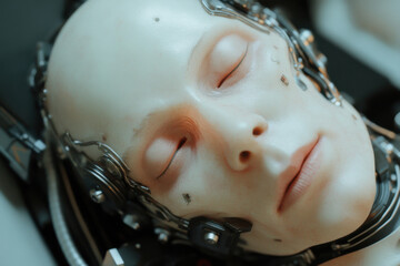 Profile perspective of a lifelike android head highlighting the progress in ai and robotics