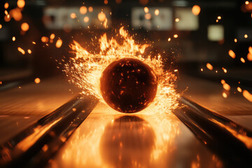 Powerful explosion of energy sphere emitting fire and sparks in dark space