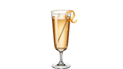 Sparkling Golden New Year Cocktail in Flute Glass Sugar Rim Star Stirrer Isolated on Transparent Background PNG

