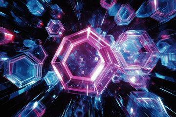 Abstract digital art showcasing glowing geometric shapes, creating a mesmerizing visual experience