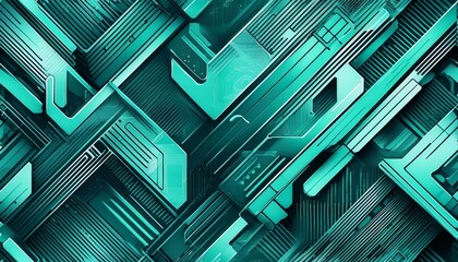 vibrant mint turquoise geometric abstraction seamless pattern with bright linear structure and technological complexity futuristic abstract background for creative digital and design projects