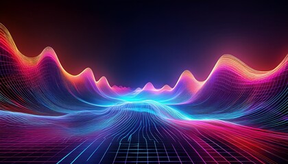 neon wave data abstract landscape glowing line digital curve dynamic flow with energy