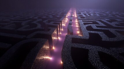 Concept of glowing maze paths slowly dimming