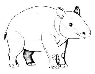 Fototapeta premium Cute Tapir Illustration, Black and White Line Art Animal Drawing