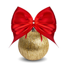 Large New Year's Christmas ball and red bow.