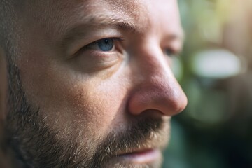 Close up shot of a person's face in a side profile view