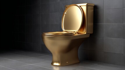 Luxurious golden toilet design showcased in modern bathroom setting, featuring sleek lines and polished finish, creating an opulent atmosphere for contemporary interiors