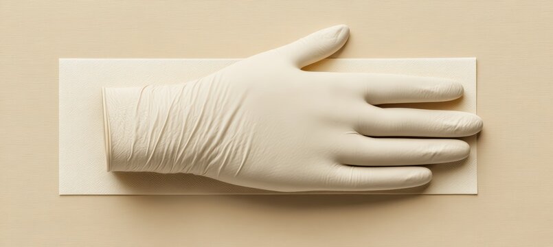 latex glove cuff fold on soft neutral wall background