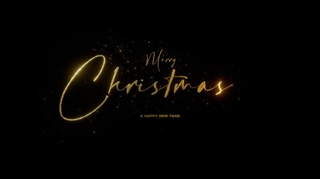 Merry Christmas and Happy New Year text message in gold letters and glitter + Alpha channel