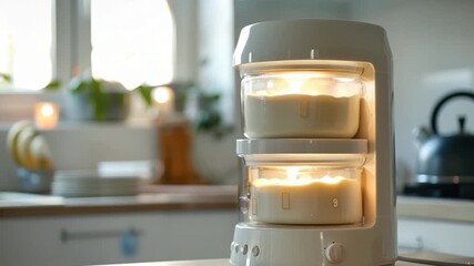 Video A close-up shot of a blender on a kitchen counter, suitable for use in recipes or cooking tutorials