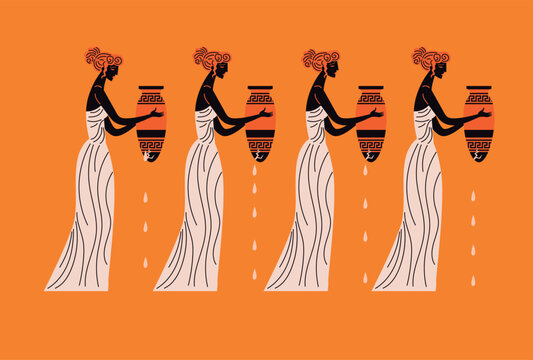 The Danaides carrying leaking jars as eternal punishment in Greek mythology