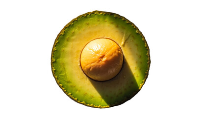 Sliced avocado half with pit vibrant green