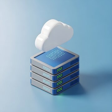 Clean 3D Isometric Cloud Computing Concept with Servers and Data Storage Technology