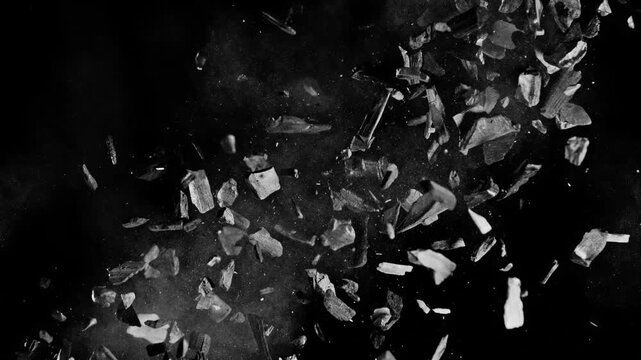 Super slow motion of collision of charcoal pieces. Filmed on high speed cinema camera, 1000 fps.