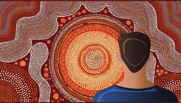 australian aboriginal dot painting art dreaming of a landscape abstract modern aboriginal dot painting background