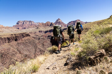 Backpackers hiking the Grandview Trail in Grand Canyon National Park, Arizona