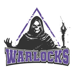 Warlock skull vector mascot design logo for school team varsity.	
