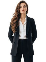 Professional business woman in black suit isolated on transparent background