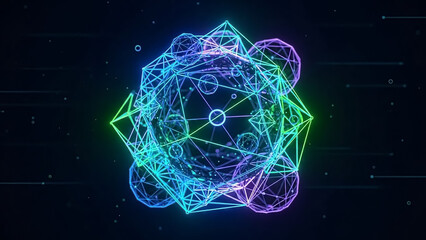 Colorful geometric abstract representation of a molecule in a futuristic style.