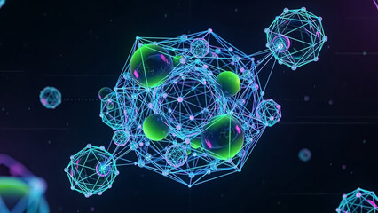 Vibrant digital abstract representing molecular structures in a futuristic design.