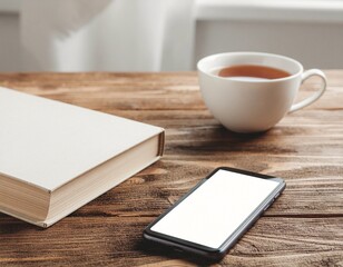 Fototapeta premium Coffee Cup White Notepad Wooden Desk Office Workspace Morning