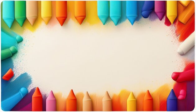 a white background with a colorful crayon border