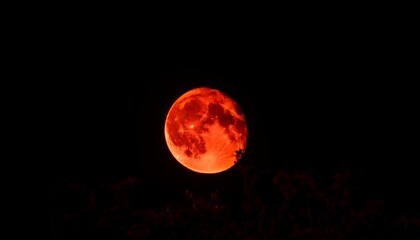 Blood Moon Total Lunar Eclipse Over A Clear Night Sky In October