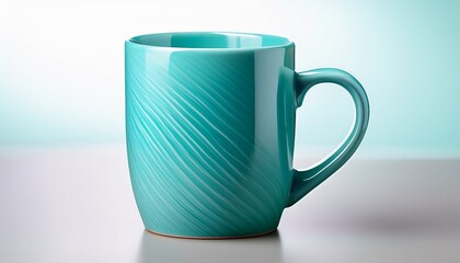 A Glossy Turquoise Ceramic Mug With A Curved Handle