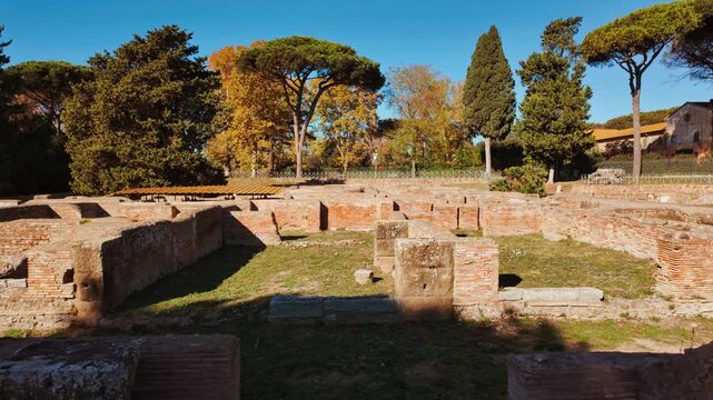 Panoramic view of Ostia Antica, the old port of Rome, Lazio, Italy, dating back to the 7th century BC