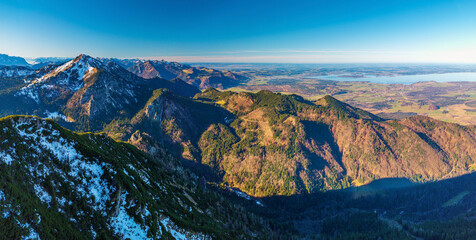 Fly with me along the Chiemgau mountain landscape with a stunning view to the Hochgern mountain peak