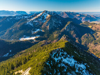 Fly with me along the Chiemgau mountain landscape with a stunning view to the Hochgern mountain peak