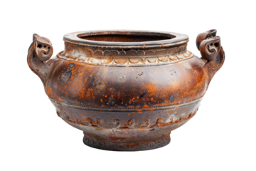 Ancient Chinese Ceramic Vessel Isolated on Transparent background.