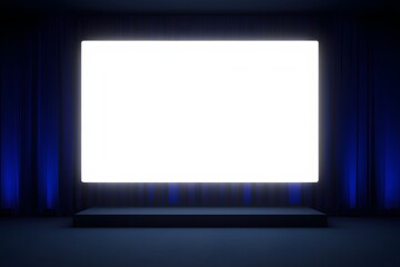 Fototapeta premium Presentation display on a stage with dramatic blue curtain background for showcasing content