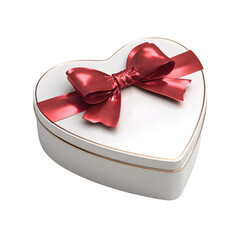 Heart-shaped gift box with red ribbon, isolated on white background and isolated on transparent background