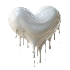 Melting Heart &ndash; White Chocolate 3d rendered, isolated on white background and isolated on transparent background