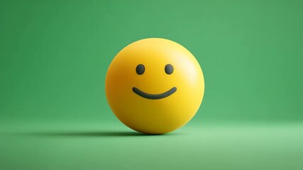 Yellow smiling emoji face on green background representing happiness positivity friendly emotion minimal design joy optimism digital communication and modern abstract emotion concept