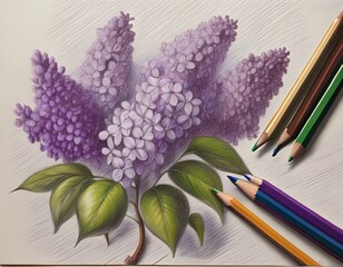 detailed colored pencil drawing of lilac flowers and pencil lilac flowers drawing pencil still life