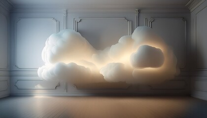 abstract glowing cloud in modern white room abstract glowing cloud modern room white art design dust