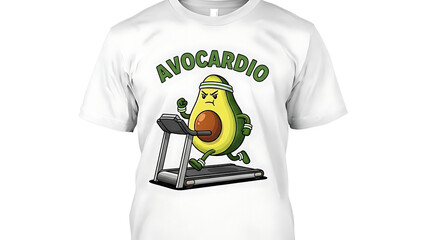 Avocado running on treadmill with headband isolated on a transparent background
