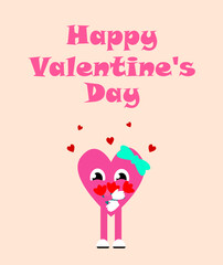 Groovy Valentine's Day card with a love heart holding a bouquet of red flowers