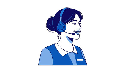 Friendly customer support representative providing excellent service, actively listening and assisting clients through a call center headset illustration