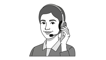 Professional customer service representative illustration, ready to assist with inquiries. This friendly agent wears a headset, embodying effective communication and helpdesk support