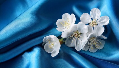 delicate white blossoms on soft blue silk background blossoms delicate silk background plum blossoms
